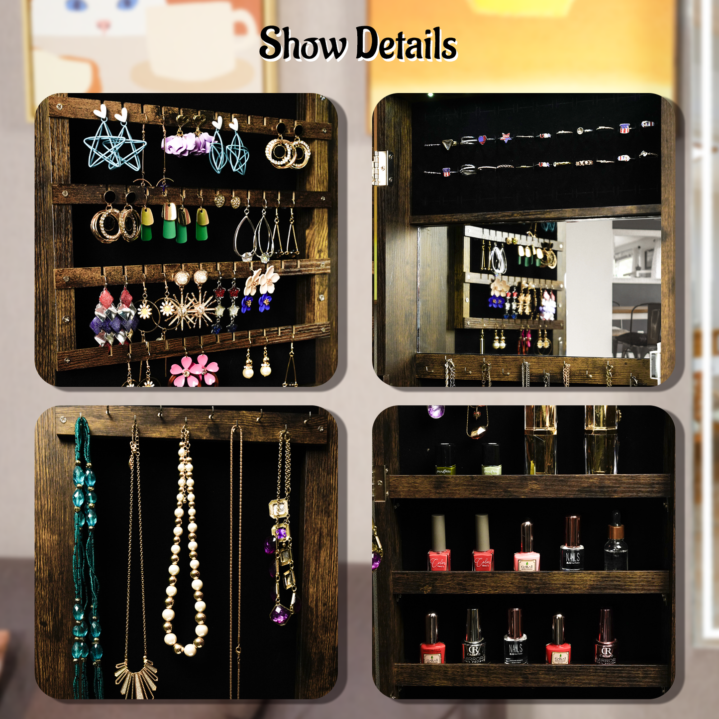 Fashion Simple Jewelry Storage Mirror Cabinet With LED Lights Can Be Hung On The Door Or Wall