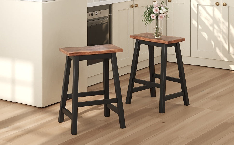 TOPMAX Farmhouse Rustic 2-piece Counter Height Wood Kitchen Dining Stools for Small Places, Walnut+Black