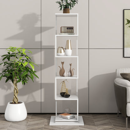 5 tier Rotating Bookshelf, Floor Rack Simple Bookcase  with Acrylic plate Student Multi-Function Creative Bookshelf for Living Room with anti-toppling base