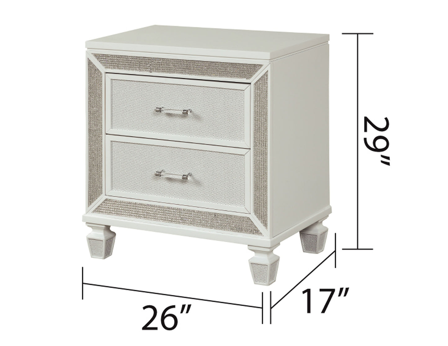 Crystal Modern Style 2-Drawer Nightstand Made with Wood Finished in White