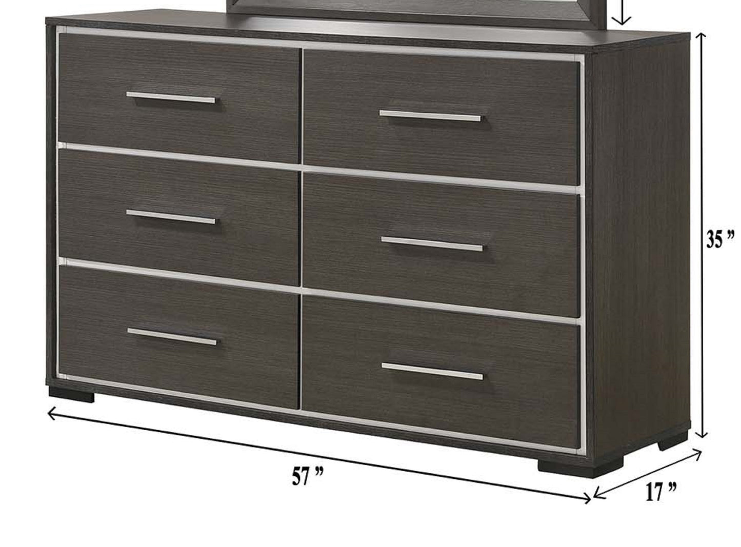1pc Contemporary 6-Drawer Dresser with Chrome Accents Gray Rustic Finish Bedroom Wooden Furniture