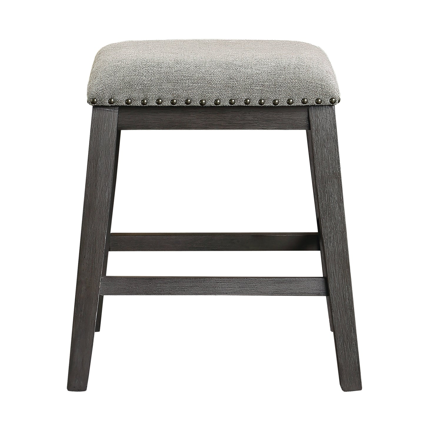 Wire-Brushed Gray Finish Set of 2 Counter Height Barstool Gray Chenille Upholstery Seat Nailhead Trim Casual Dining Furniture