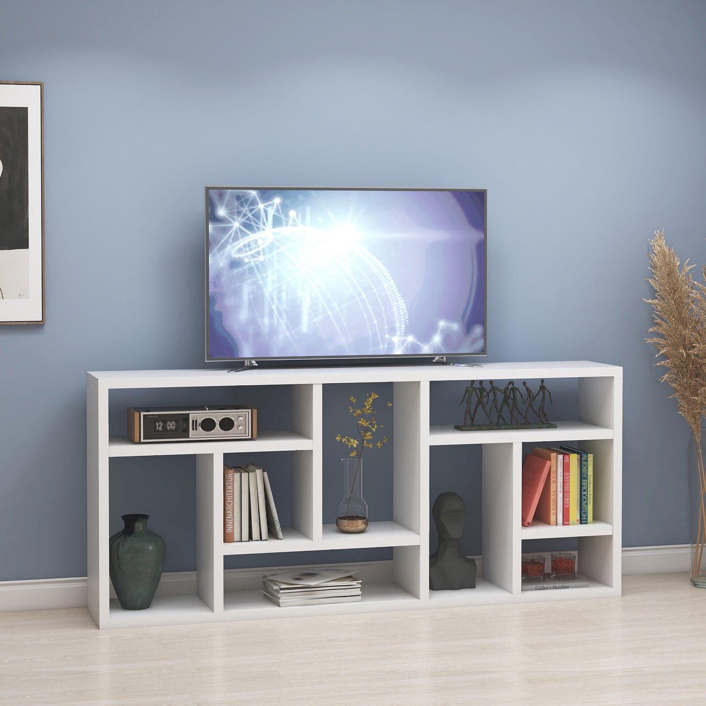 Contemporary Bookcase with Nine Shelves - White