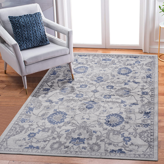 5X7 Blue/Silver/Oriental Non-Shedding Living Room Bedroom Dining Home Office Stylish and Stain Resistant Area Rug