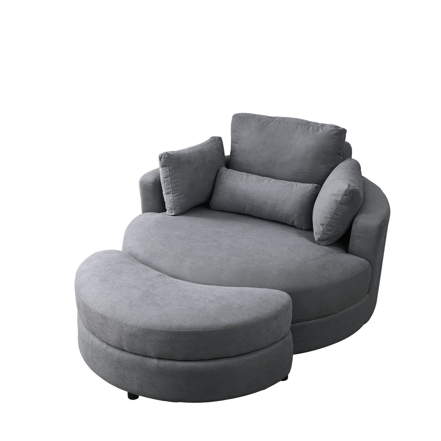 Welike Swivel Accent Barrel Modern Dark Grey Sofa Lounge Club Big Round Chair with Storage Ottoman Linen Fabric for Living Room Hotel with Pillows,2PCS.