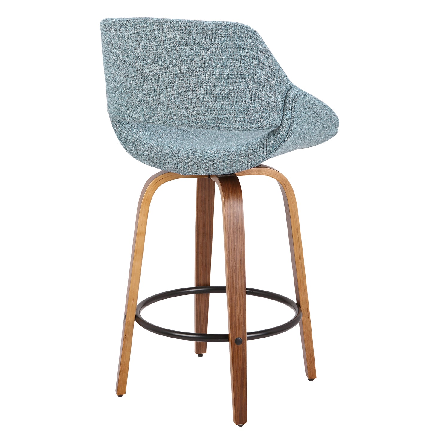 Fabrico Mid-Century Modern Counter Stool in Walnut and Blue Noise Fabric by LumiSource