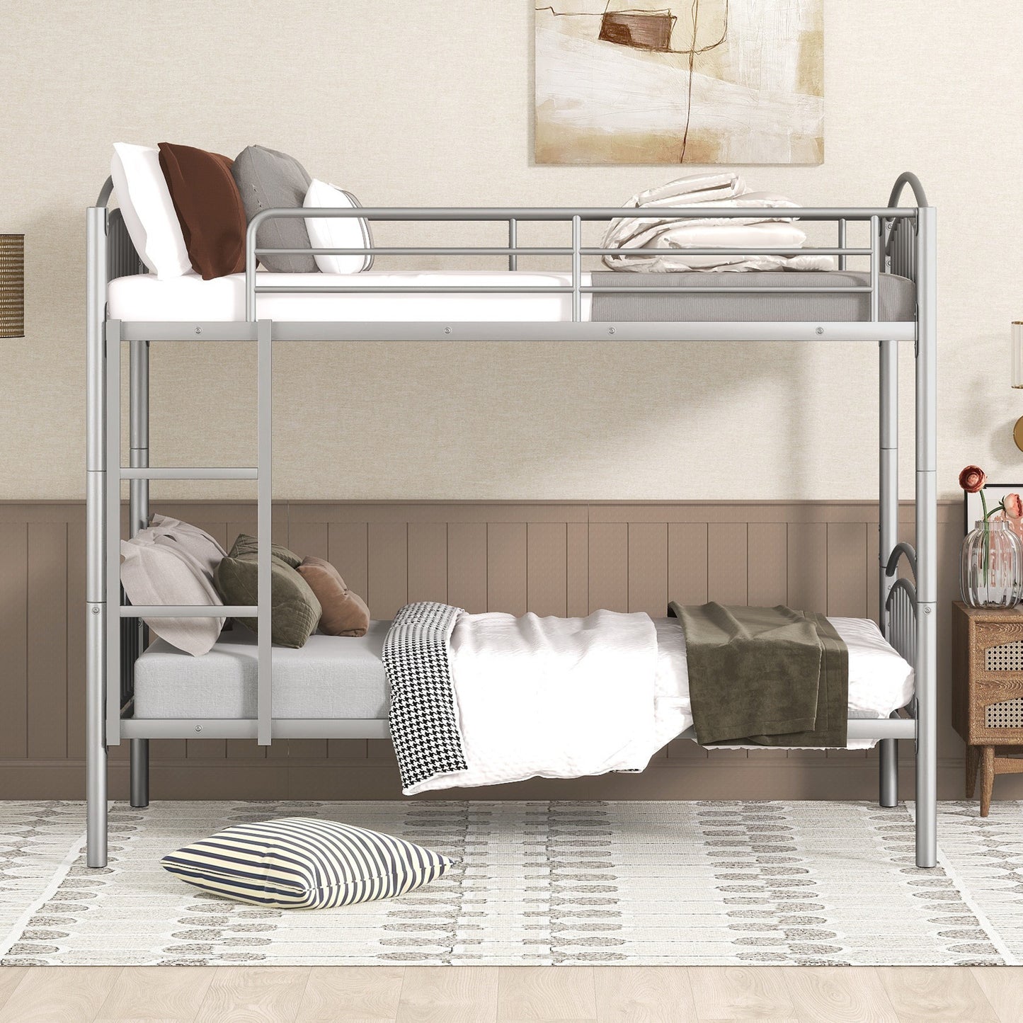 Twin Over Twin Metal Bunk Bed,Divided into Two Beds(Silver){OLD SKU:MF280424AAN}