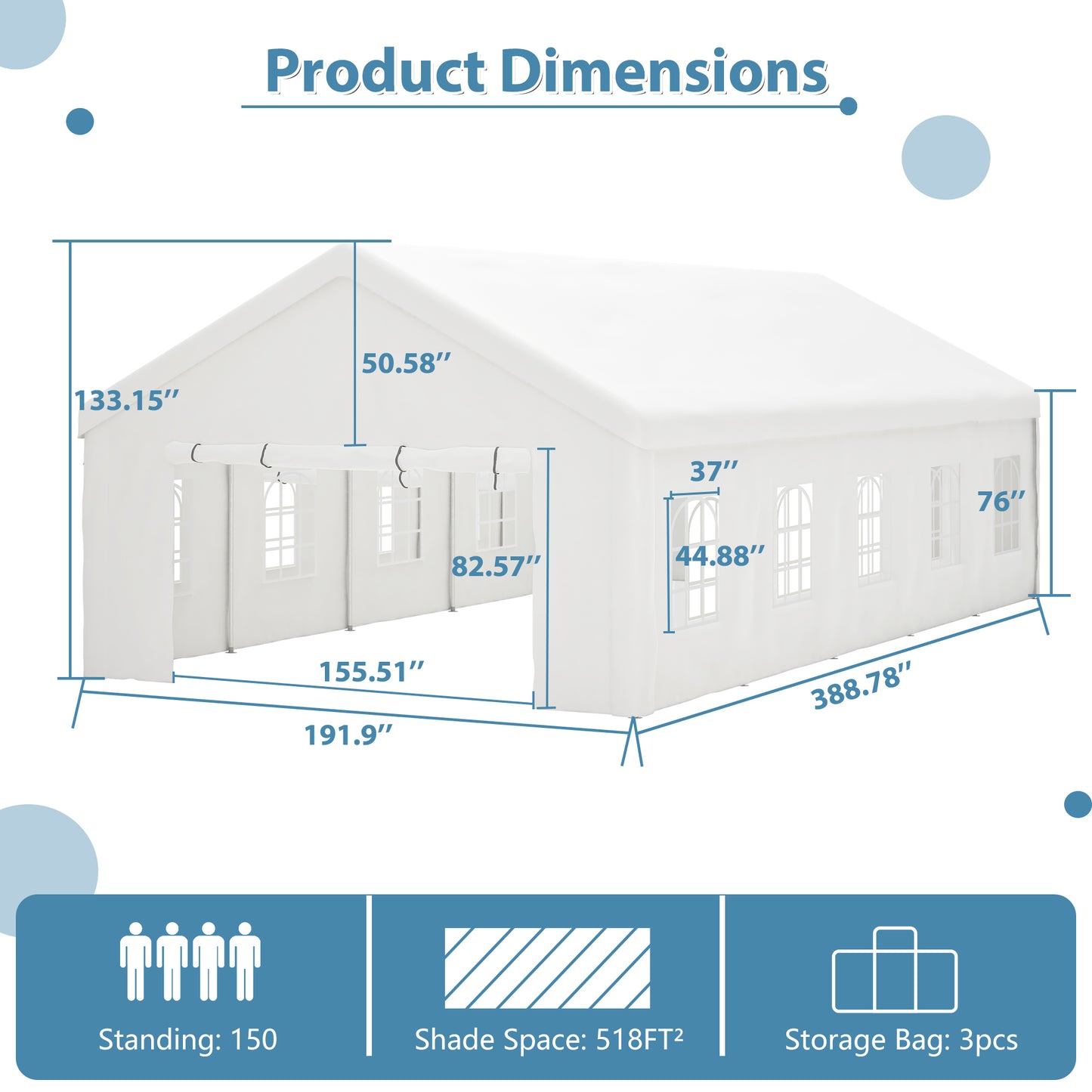 16x32FT Party Tent Heavy Duty, Large Wedding Event Shelters with 3 Storage Bags & Removable Sidewalls, Outdoor Canopy Gazebo Commercial Tents for Parties Carport Camping Garden Patio