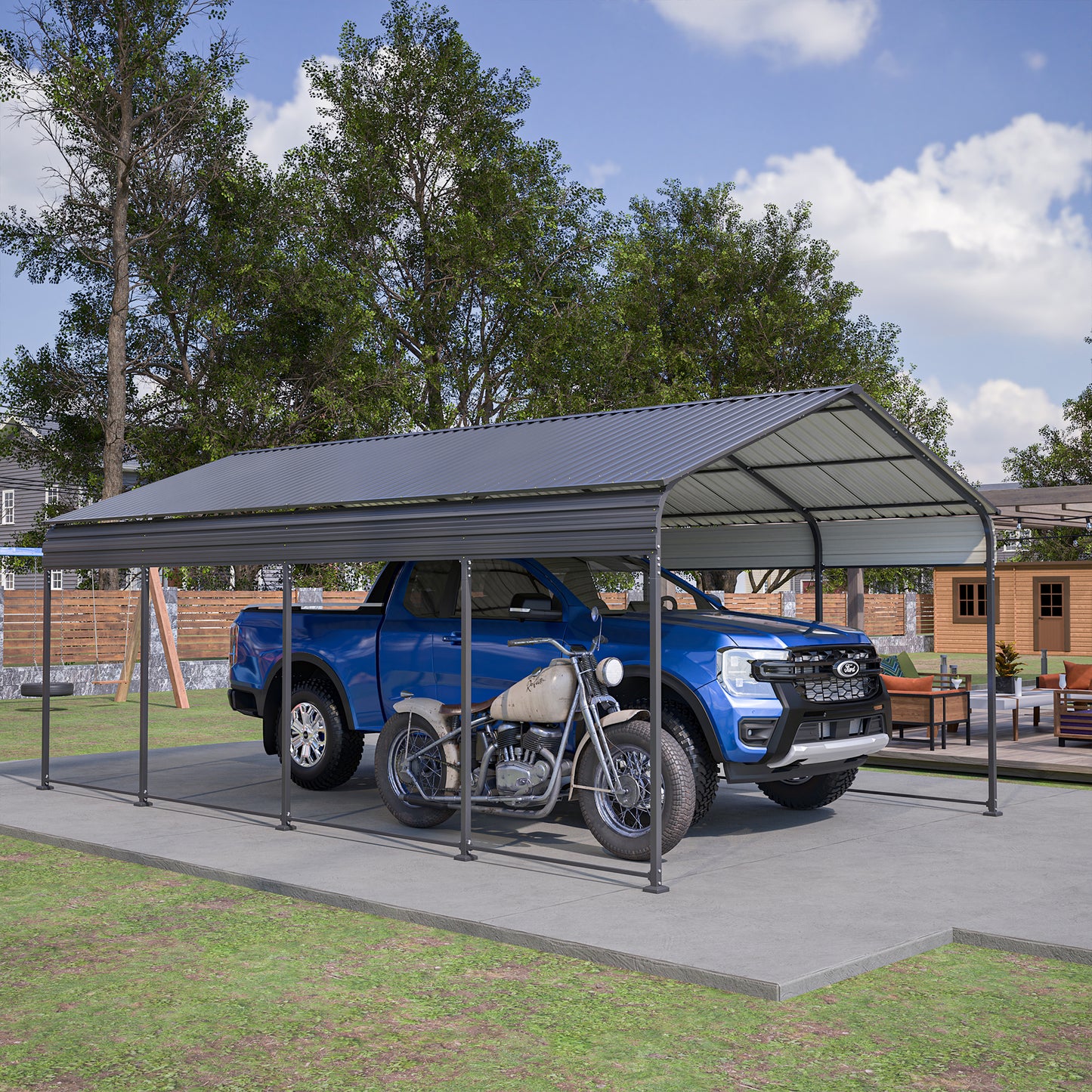 12X20 FT Metal Carport, Outdoor Car Shelter All Weather, Heavy Duty Outdoor Galvanized Car Shelter for Car Boat Truck and SUVs Black