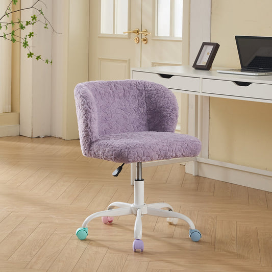A&A Furniture Office Chair,Artificial rabbit hair Home Office Chair with Metal Base,Adjustable Desk Chair Swivel Office Chair,Vanity Chair(Violet)