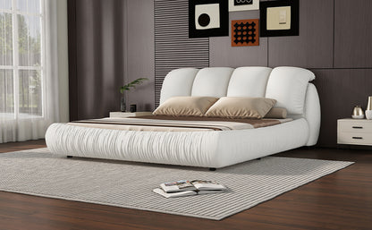 Queen Size Luxury Upholstered Bed With Thick Headboard, Leather Queen Bed with Oversized Padded Backrest, White(Expect Arrival Date 2024/3/27)