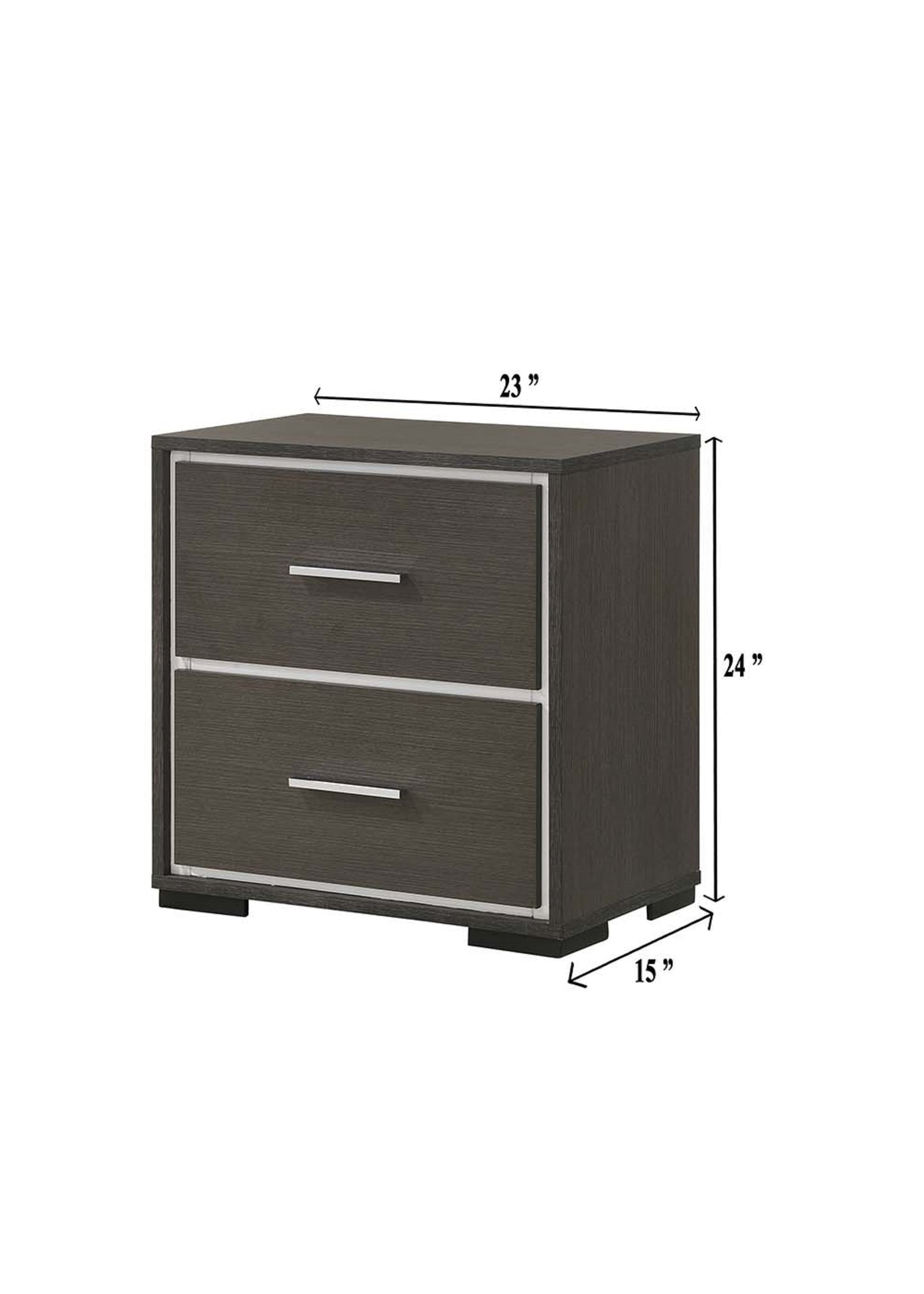 1pc Contemporary 2-Drawer Nightstand with Chrome Accents Gray Rustic Finish Bedroom Wooden Furniture