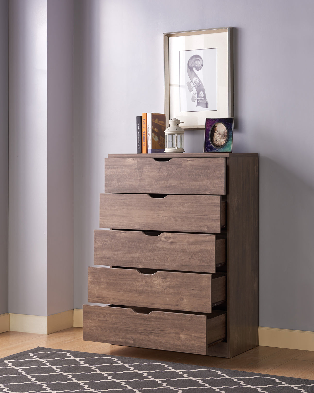 Functional 5 Drawer Chest in Hazelnut Finish