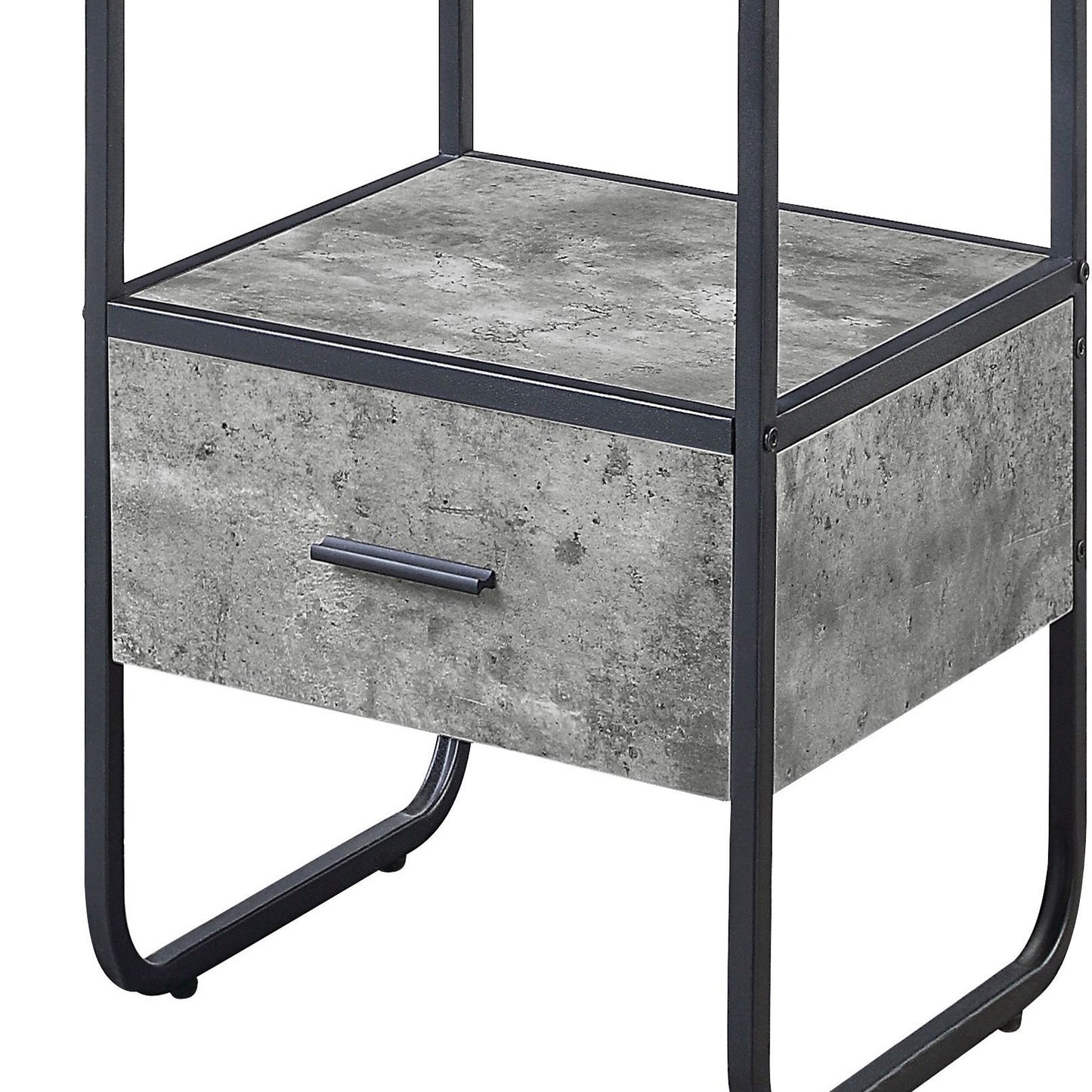 Concrete Grey and Black 2-shelf Side Pier with 1 Drawer