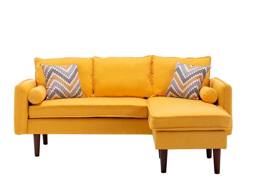 Mia 70" Yellow Sectional Sofa Chaise with USB Charger & Pillows