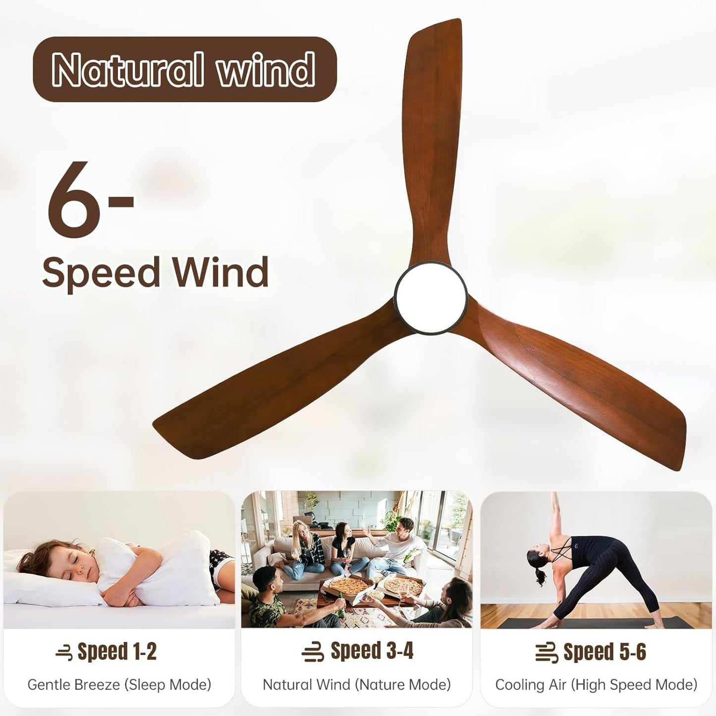 60 inch 3 Solid Wood Blade DC Motor Ceiling Fan Decorate for the Living Room with Light