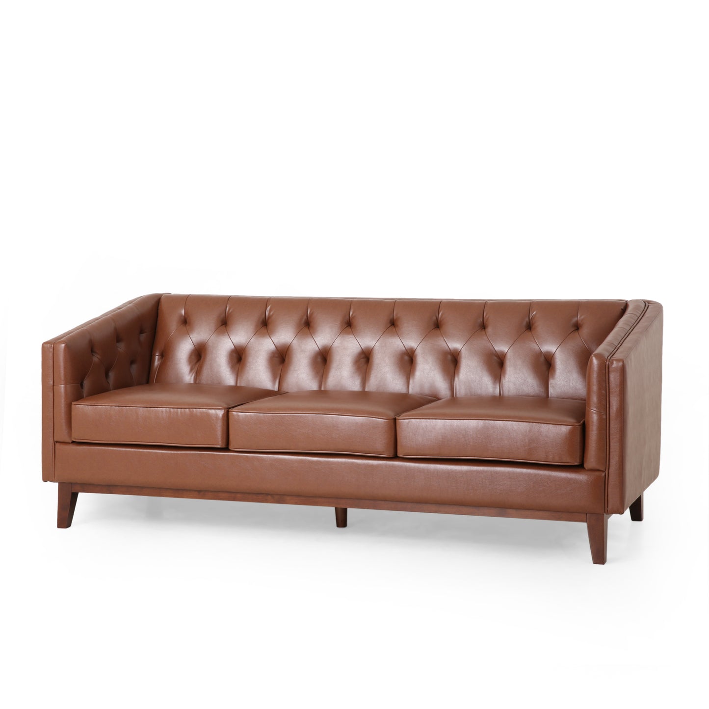 Mirod 81'' PU Sofa,Tufted Back,Solid Wood legs,Living Room and Study