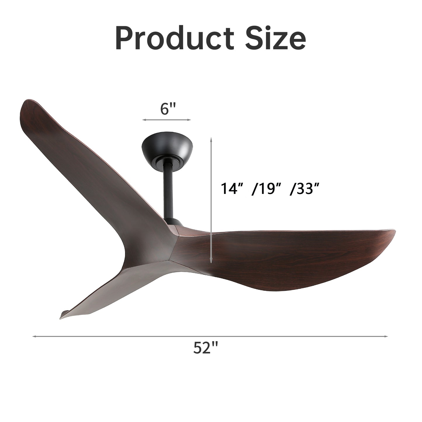 Modern 52 Inch Indoor Ceiling Fan No Light With 6 Speed Remote Control 3 ABS Blade Reversible DC Motor For Home