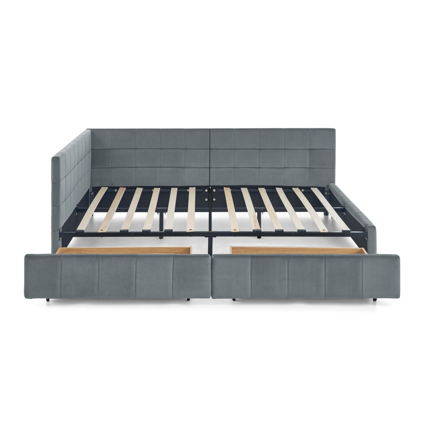 Full Size Storage Upholstered Tufted Bed Frame, Sofa Bed Frame with Comfortable Backrest and Armrests, Full Size Bed for Bedroom, Living Room,Velvet, GREY(80.5''*59''*29.5'')