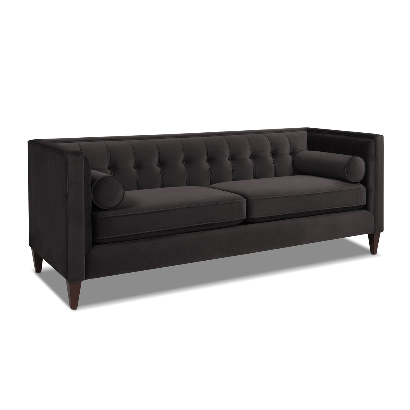 Jack 84" Modern Tuxedo Tufted Sofa, Dark Charcoal Grey Velvet