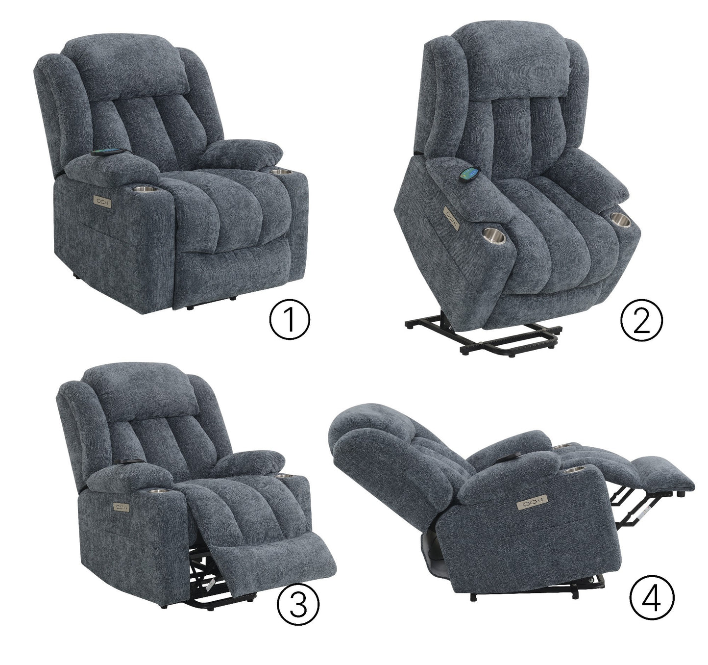 Blue Power Lift Recliner with Heating and Massage