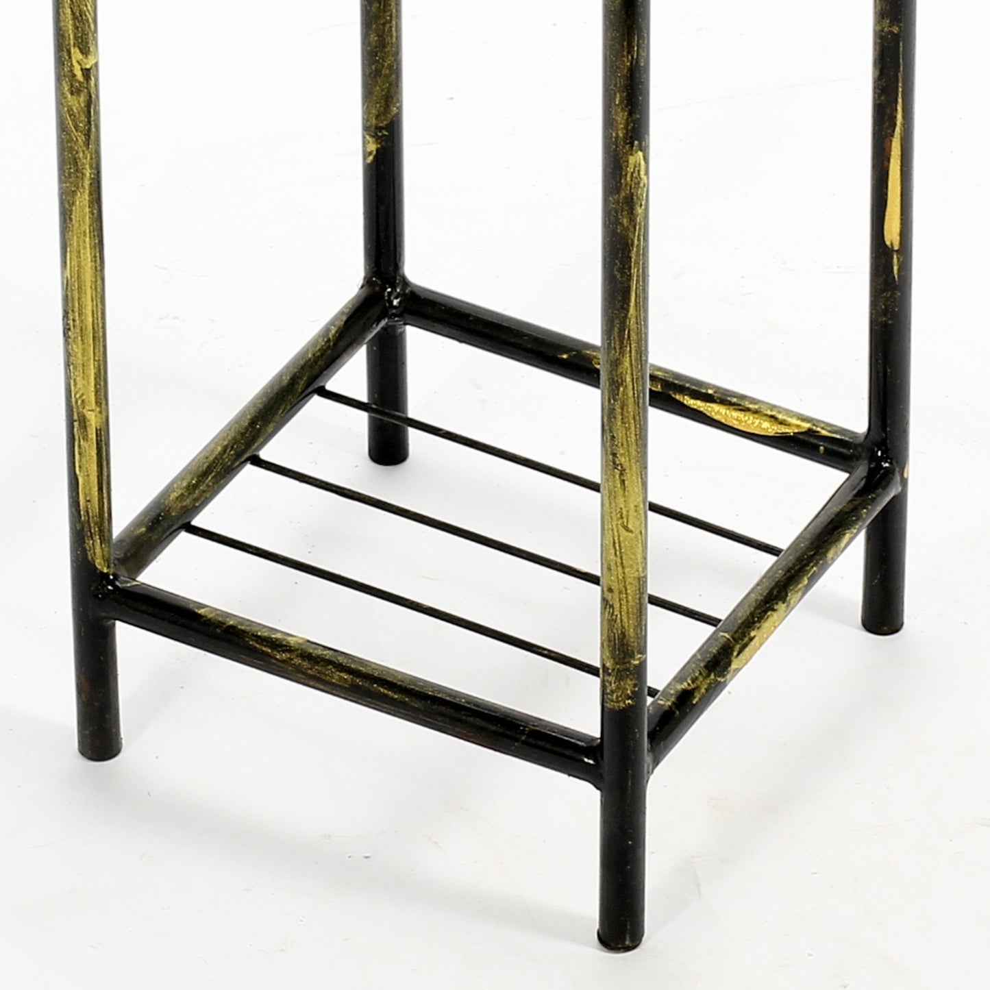 17" Gray Stone Slab 2 Tier Small Square Black / Gold Cast Metal Plant Stand