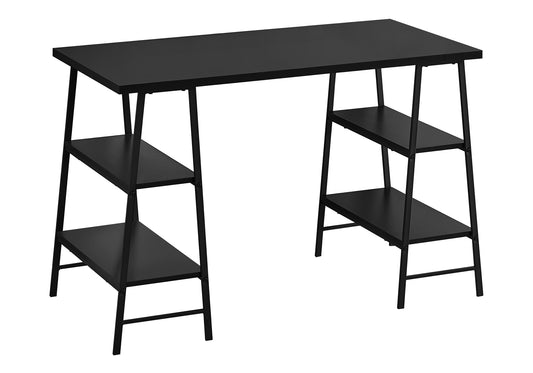 Computer Desk, Home Office, Laptop, Storage Shelves, 48"l, Work, Black Laminate, Black Metal, Contemporary, Modern