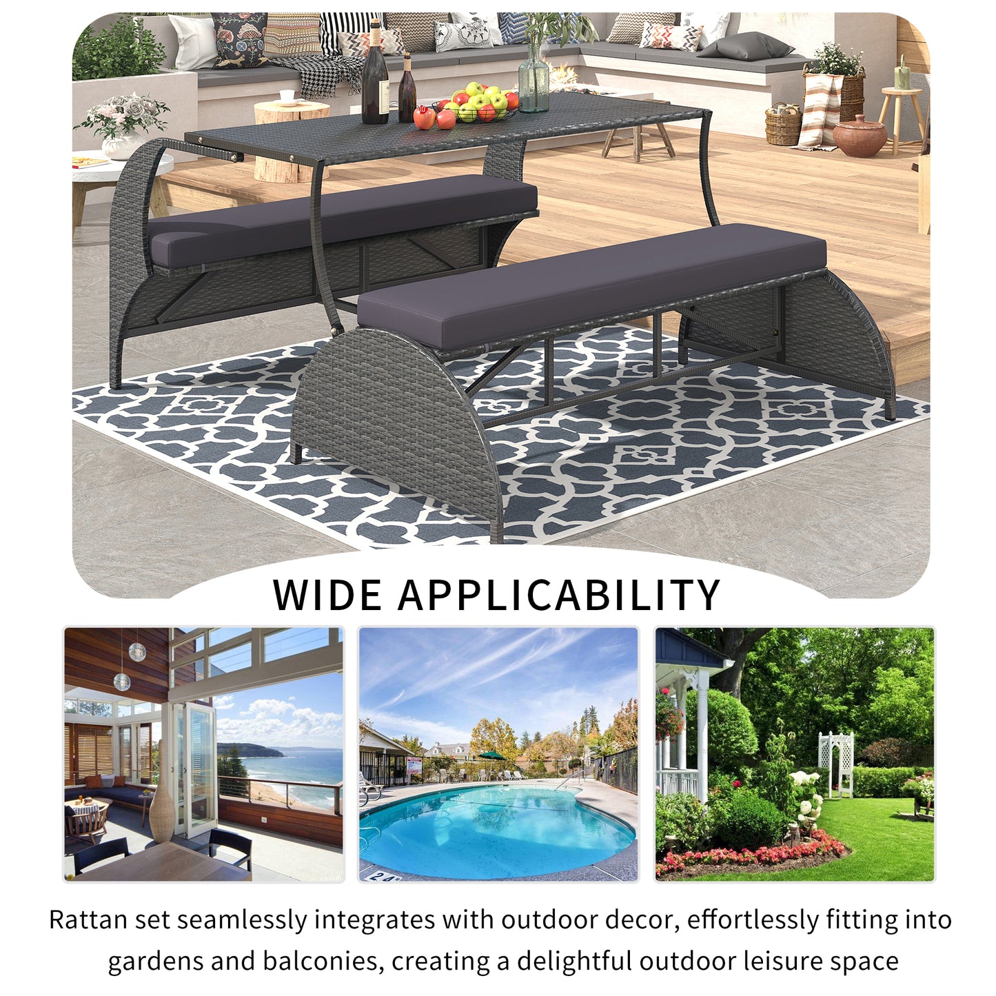 U_STYLE Versatile outdoor loveseat that converts to four seats and a table, suitable for gardens and lawns