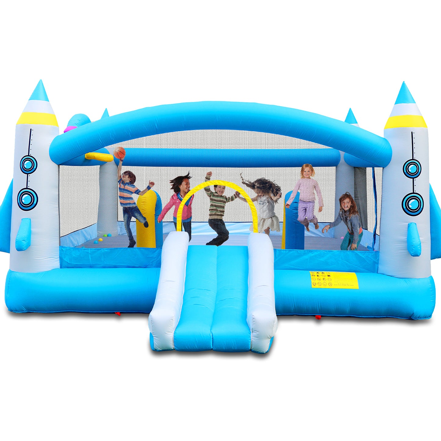 Multifunctional Jump 'n Slide Inflatable Bouncer for Kids Complete Setup with Blower - 198" x 180" Play Area - 96" Tall