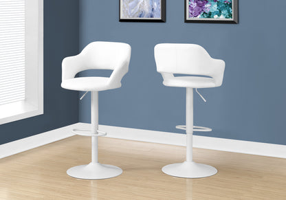 Bar Stool, Swivel, Bar Height, Adjustable, White Metal, Leather Look, Contemporary, Modern