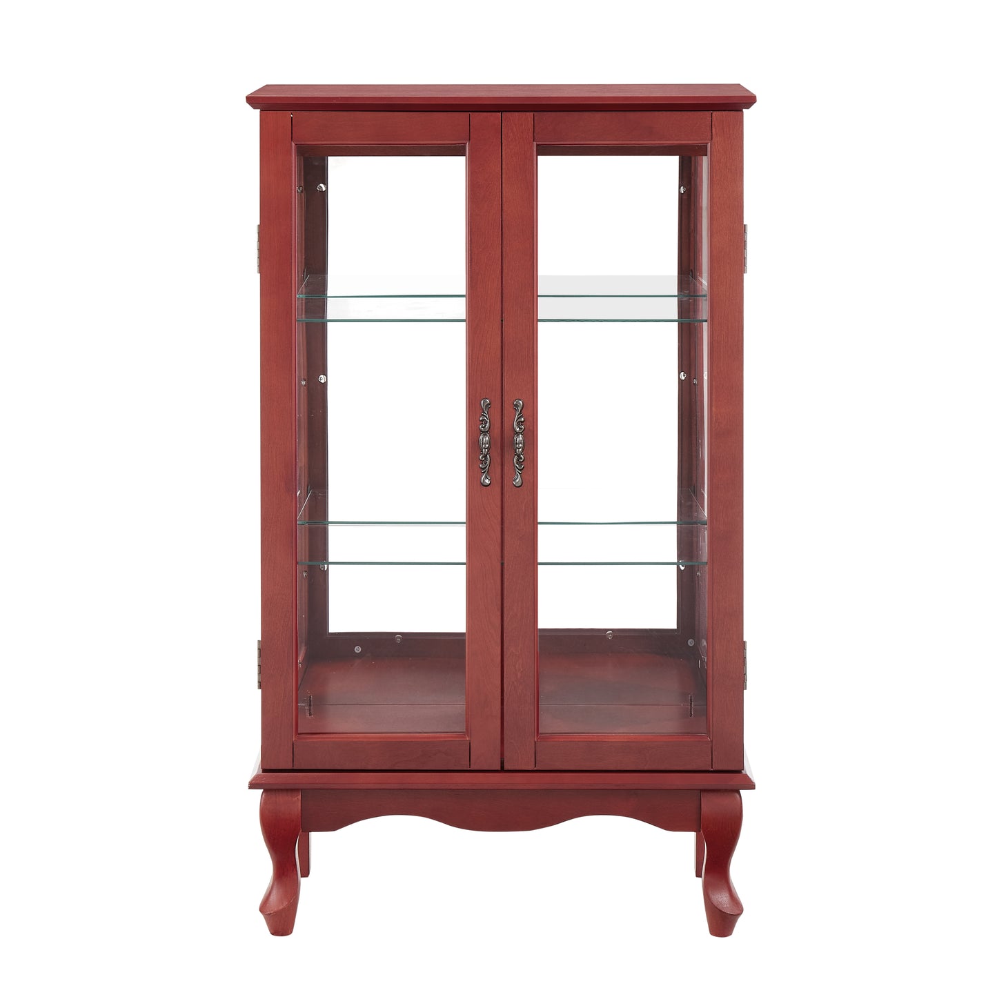 2 Doors Curio Cabinet with Tempered Glass Doors, Curio Cabinets with Mirrored Back Panel and Adjustable Shelves, Lighted Display Cabinet for Home, Office Light Bulb Included Cherry