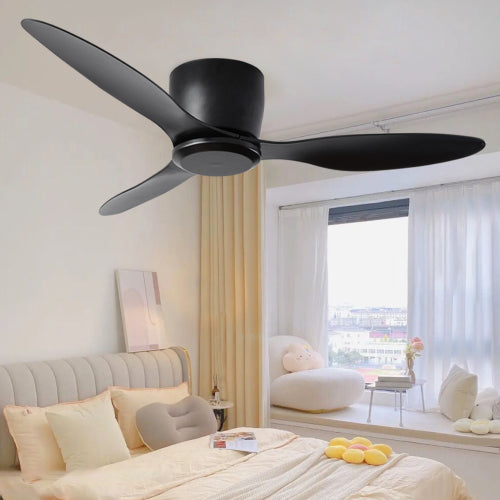 52" Flush Mount Ceiling Fan without light, 3 Reversible Blades, with 6 Speeds Reversible DC Motor,Low Profile Ceiling Fan with no light for Living Room Kitchen Bedroom