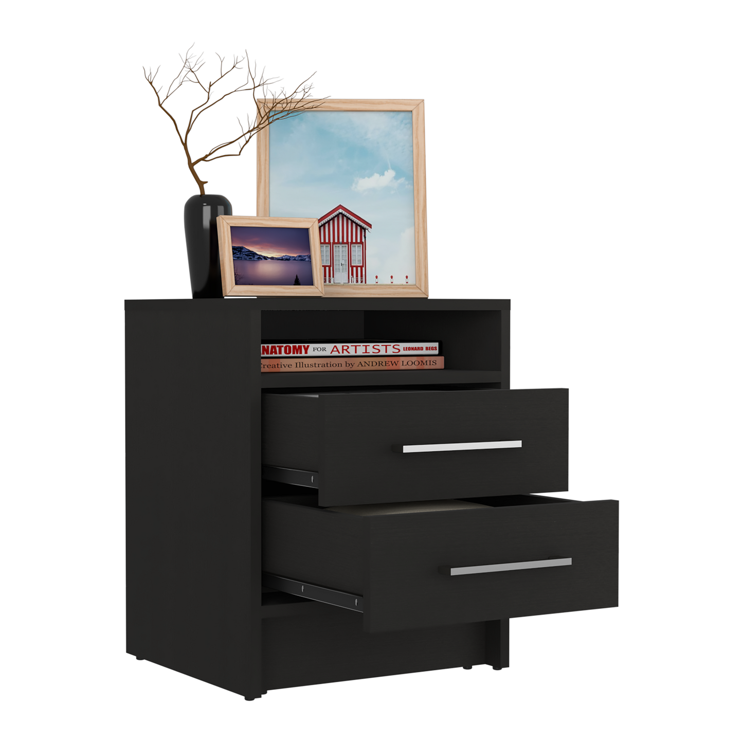 Greter 24"  Two-Drawer Night Stand  With open shelf