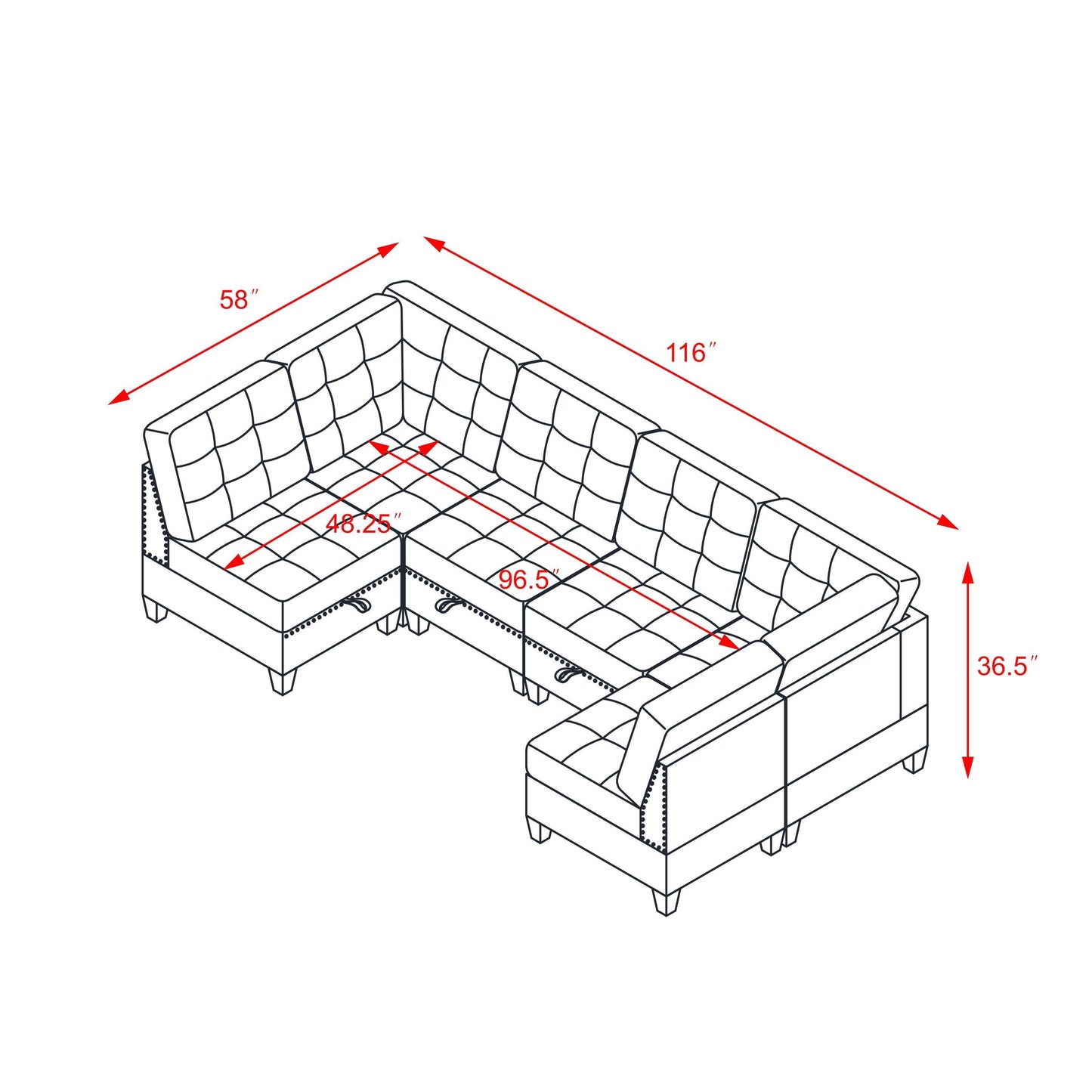 U shape Modular Sectional Sofa,DIY Combination,includes Four Single Chair and Two Corner,Grey Chenille