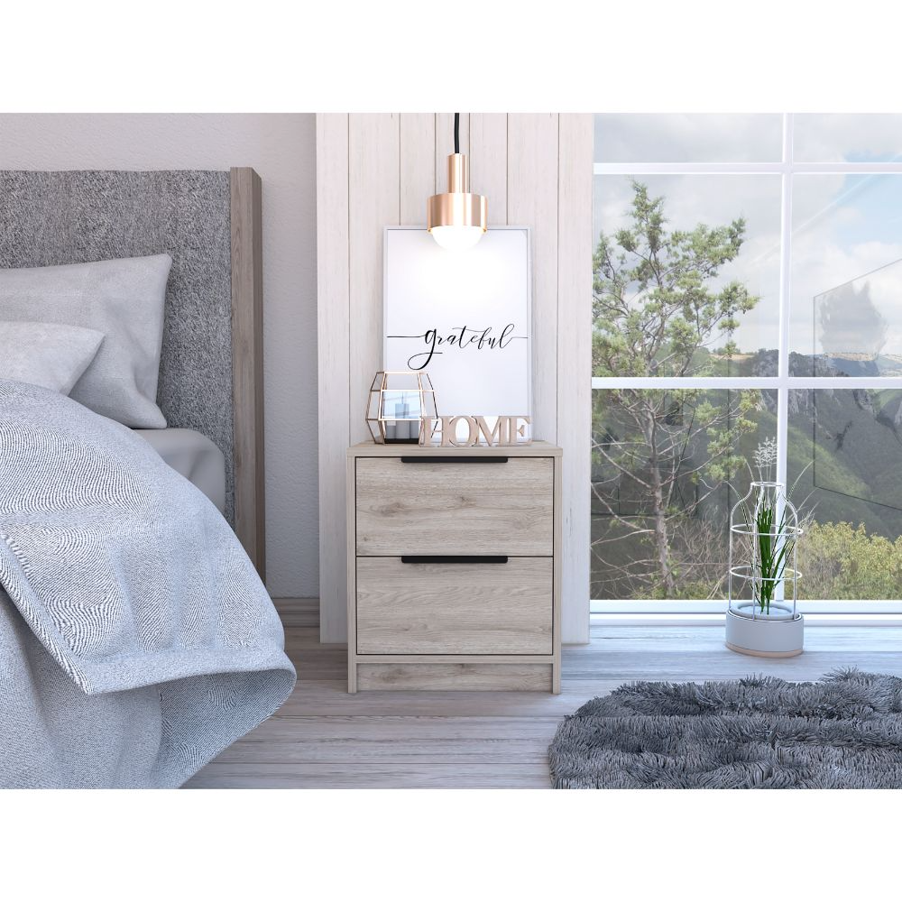 Modern Nightstand 19" H, Two Drawers, Light Gray