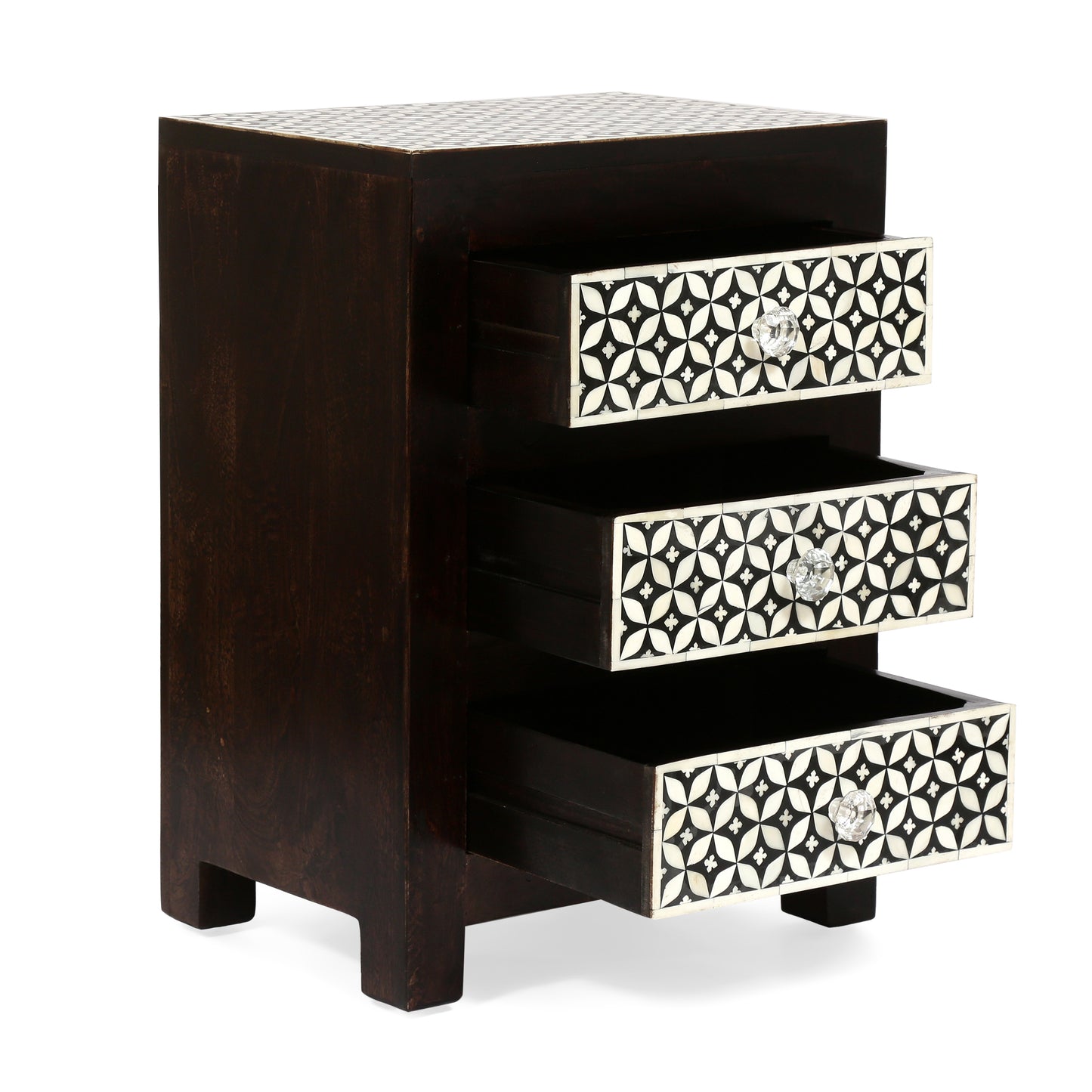 WOODEN 3 DRAWER BONE FITTED NIGHTSTAND