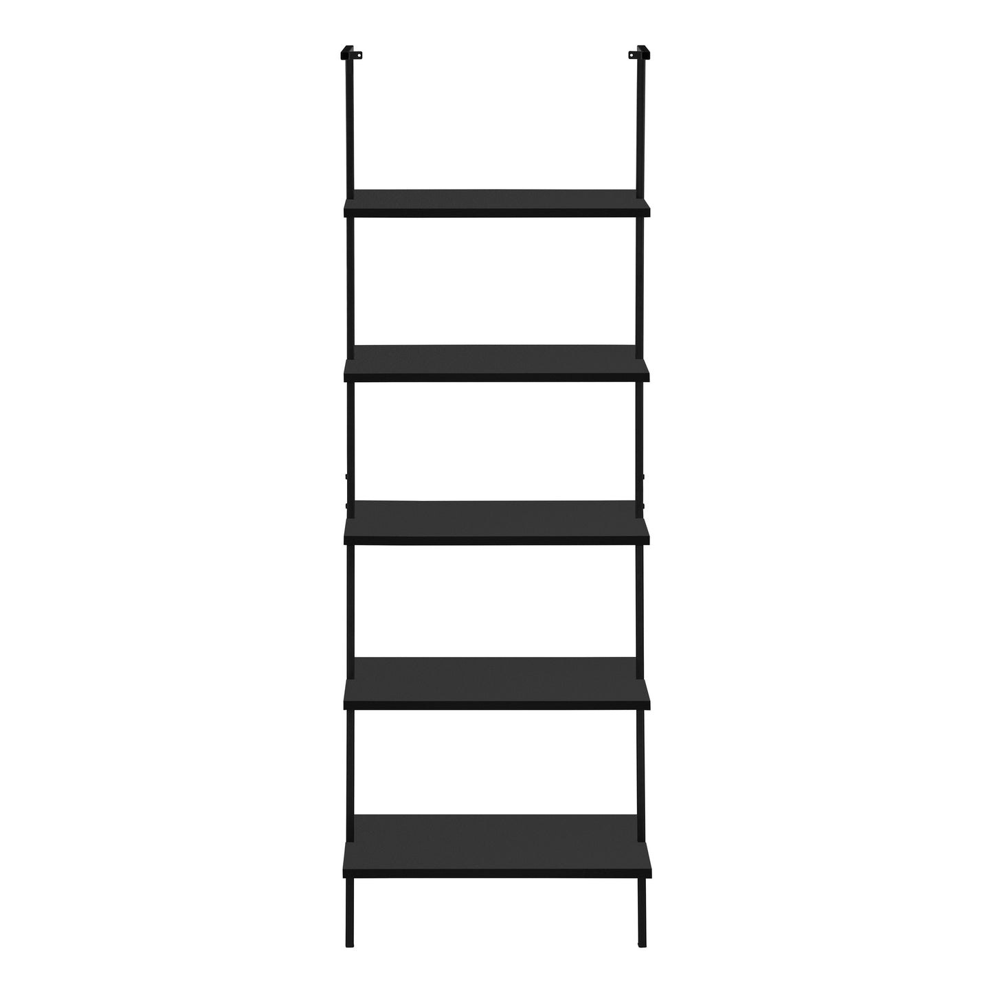 Bookshelf, Bookcase, Etagere, Ladder, 5 Tier, 72"h, Office, Bedroom, Black Laminate, Black Metal, Contemporary, Modern