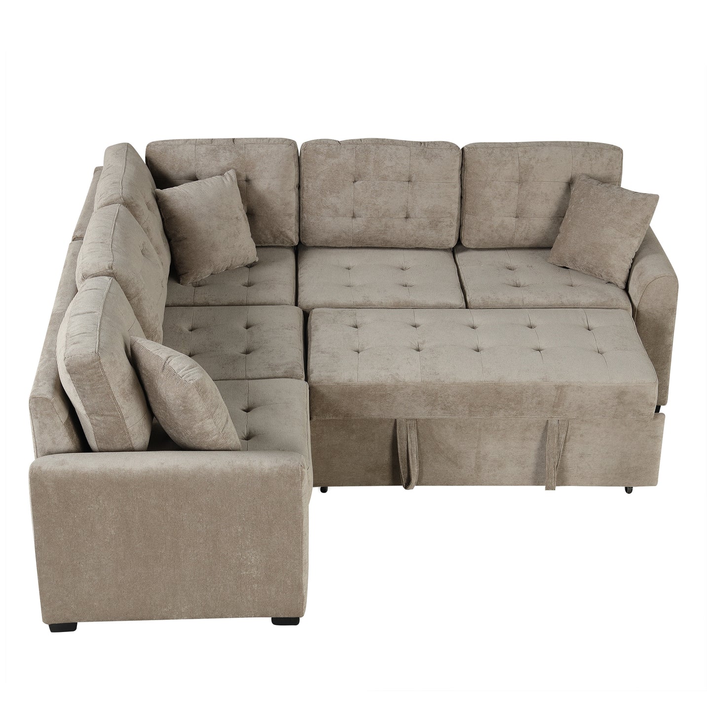 82.6" L-shape Sofa Bed Pull-out Sleeper Sofa with Wheels, USB Ports, Power Sockets for Living Room (SG001230AA), Khaki