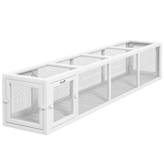 PawHut Outdoor Cat Tunnel with Extendable Design, 79" L Wooden Cat Run with Weather Protection, Connecting Inside and Outside, for Deck Patios, Balconies, White