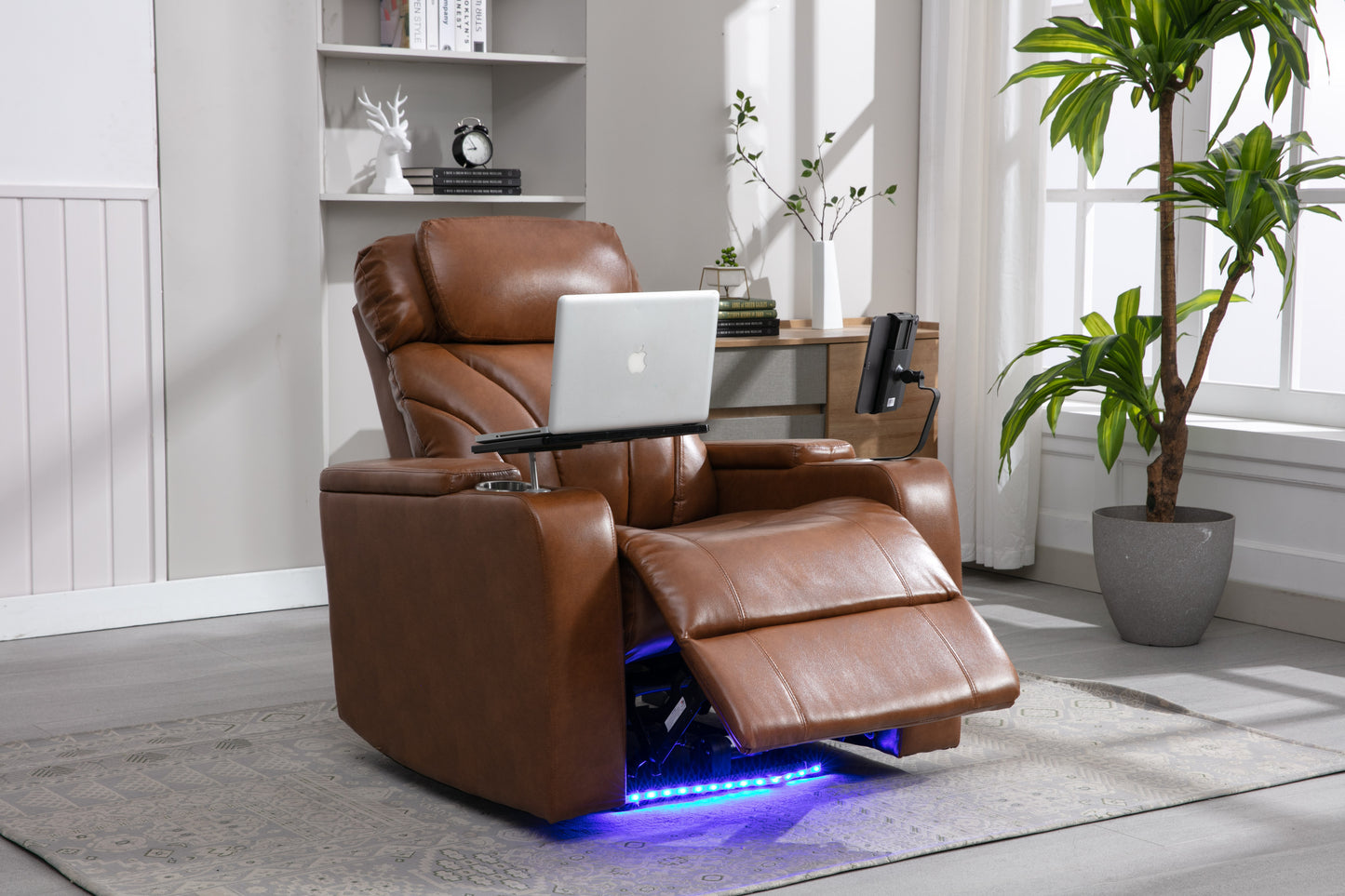 Power Motion Recliner Electric Power Recliner with USB Charging Port, Hidden Arm Storage, Convenient Cup Holder and Bluetooth Speaker,  Light  Brown(Old Sku:SG000800AAS)