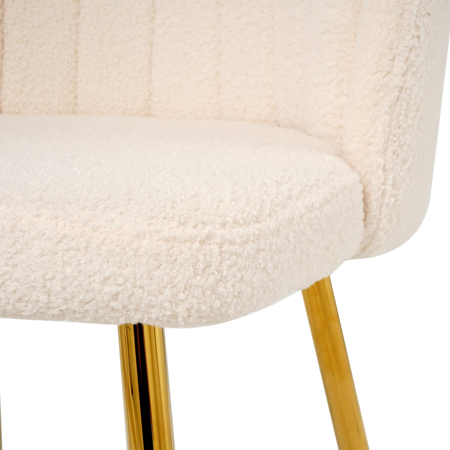 Modern simple teddy fleece dining chair Fabric Upholstered Chairs home bedroom stool back dressing chair gold metal legs(set of 2)