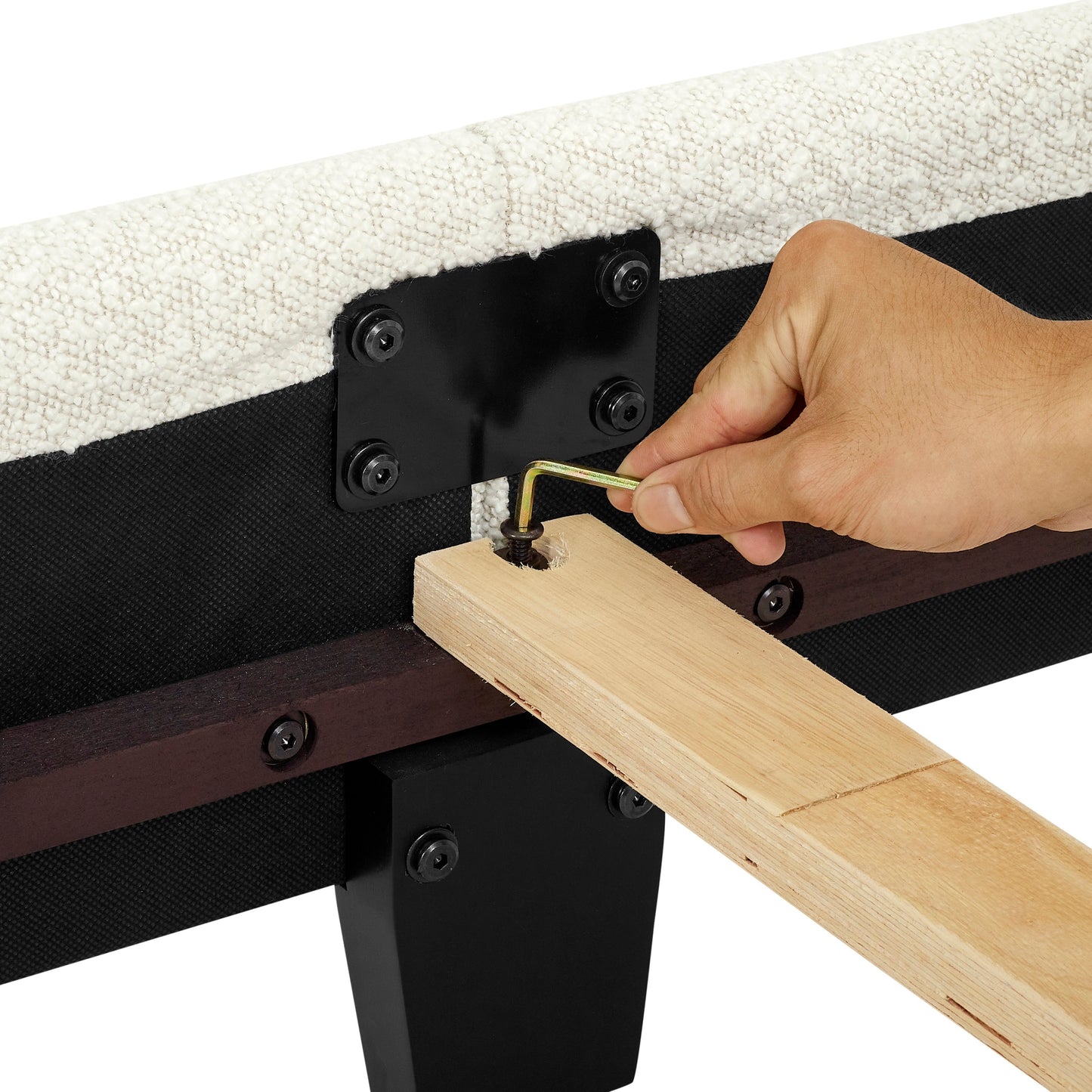 King Size White Boucle Upholstered Platform Bed