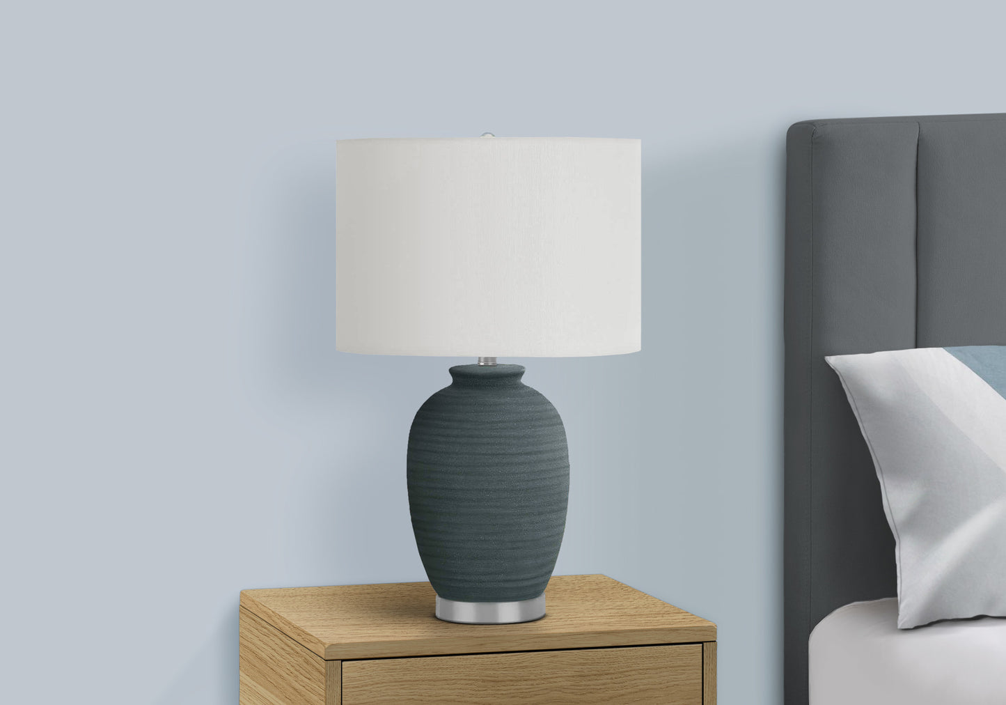 Lighting, 24"h, Table Lamp, Blue Ceramic, Ivory / Cream Shade, Contemporary