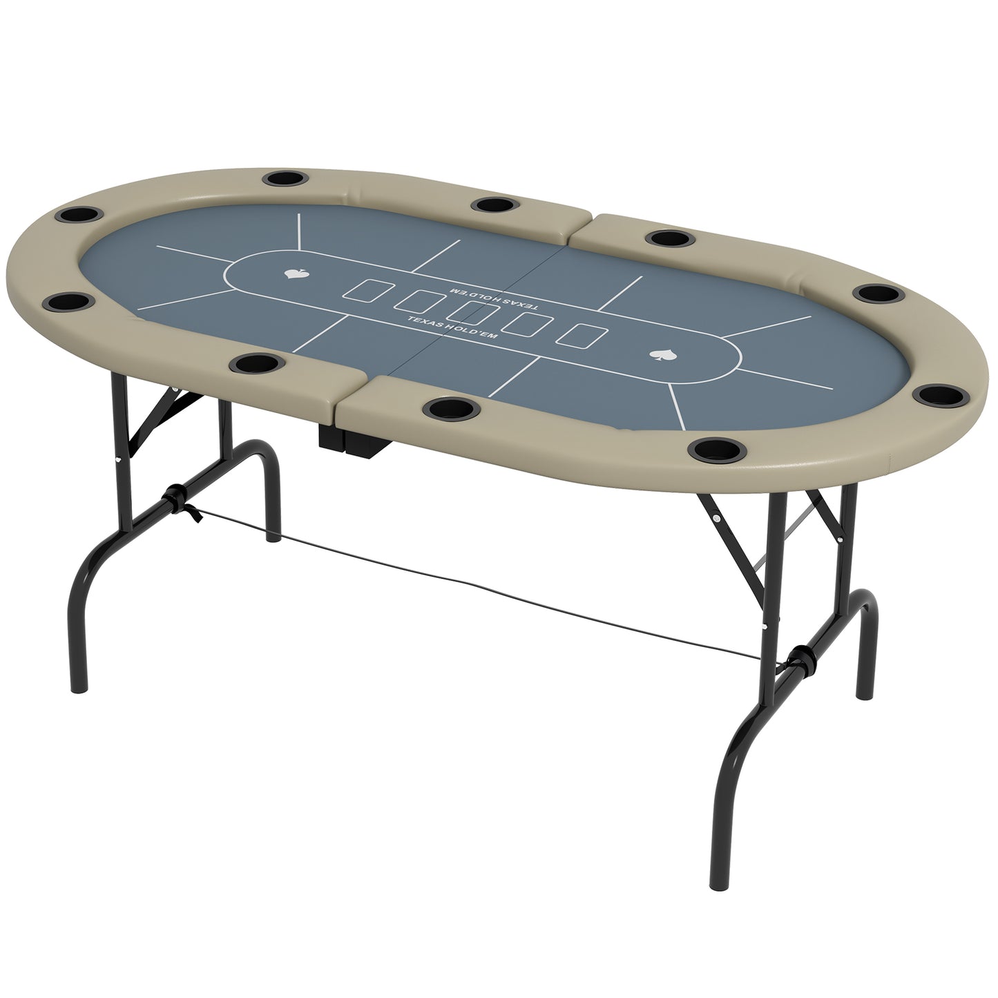 Soozier Poker Table Foldable, 70" Oval Blackjack Casino Texas Holdem Poker Game Table for 10 Players with Cup Holders, Blue and Brown