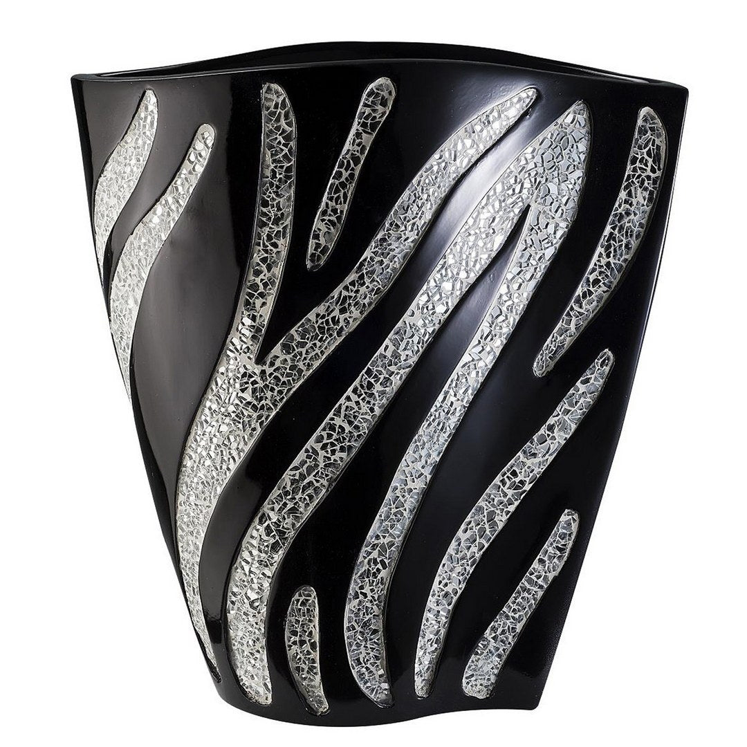 14' Tall Polyresin Decorative Vase, Black finish with Silver Zebra Pattern