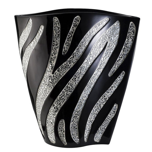 14' Tall Polyresin Decorative Vase, Black finish with Silver Zebra Pattern