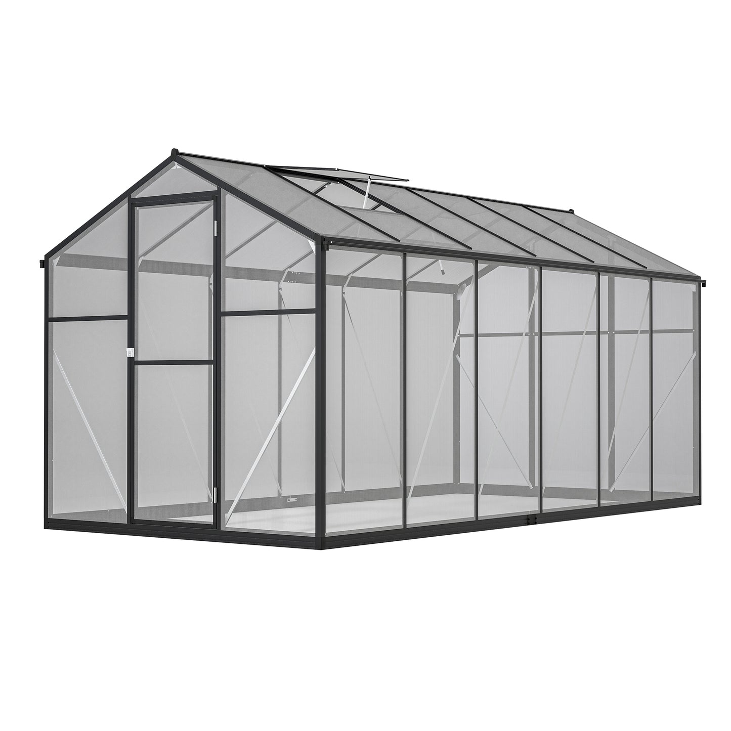 6' x 12' Thicked Polycarbonate Greenhouse, Greenhouse with Double Flush Door, Rain Gutter and Ventilation Window, Green House for Sunroom, Garden, Backyard, Walk-in Large Winter Greenhouse