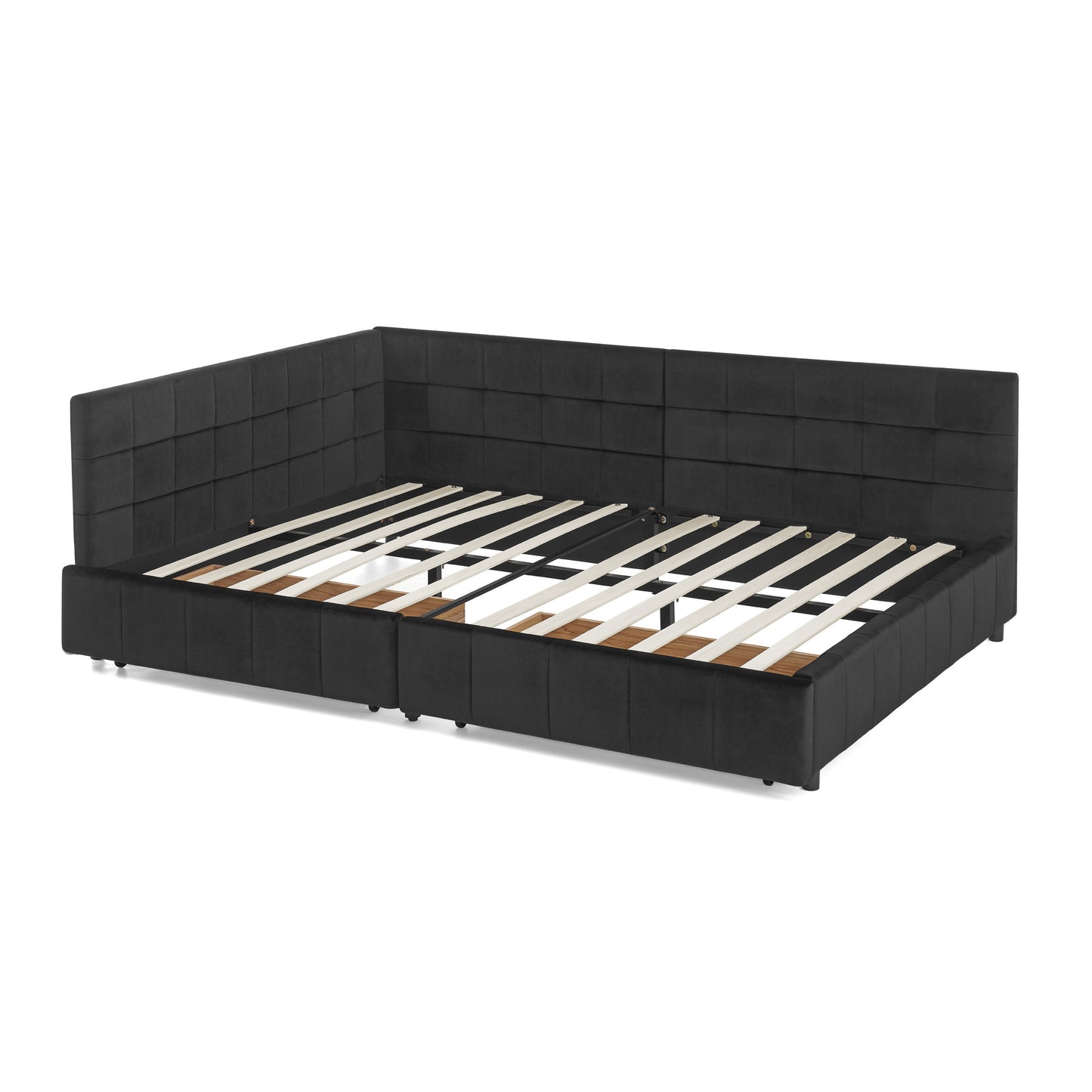 Full Size Storage Upholstered Tufted Bed Frame, Sofa Bed Frame with Comfortable Backrest and Armrests, Full Size Bed for Bedroom, Living Room,Velvet, BLACK(80.5''*59''*29.5'')