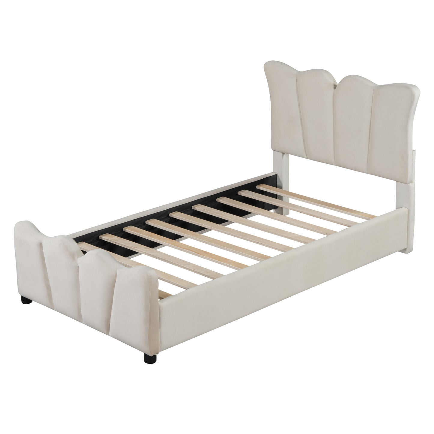 Twin Size Upholstered Platform Bed Velvet Upholstered Bed, Beige