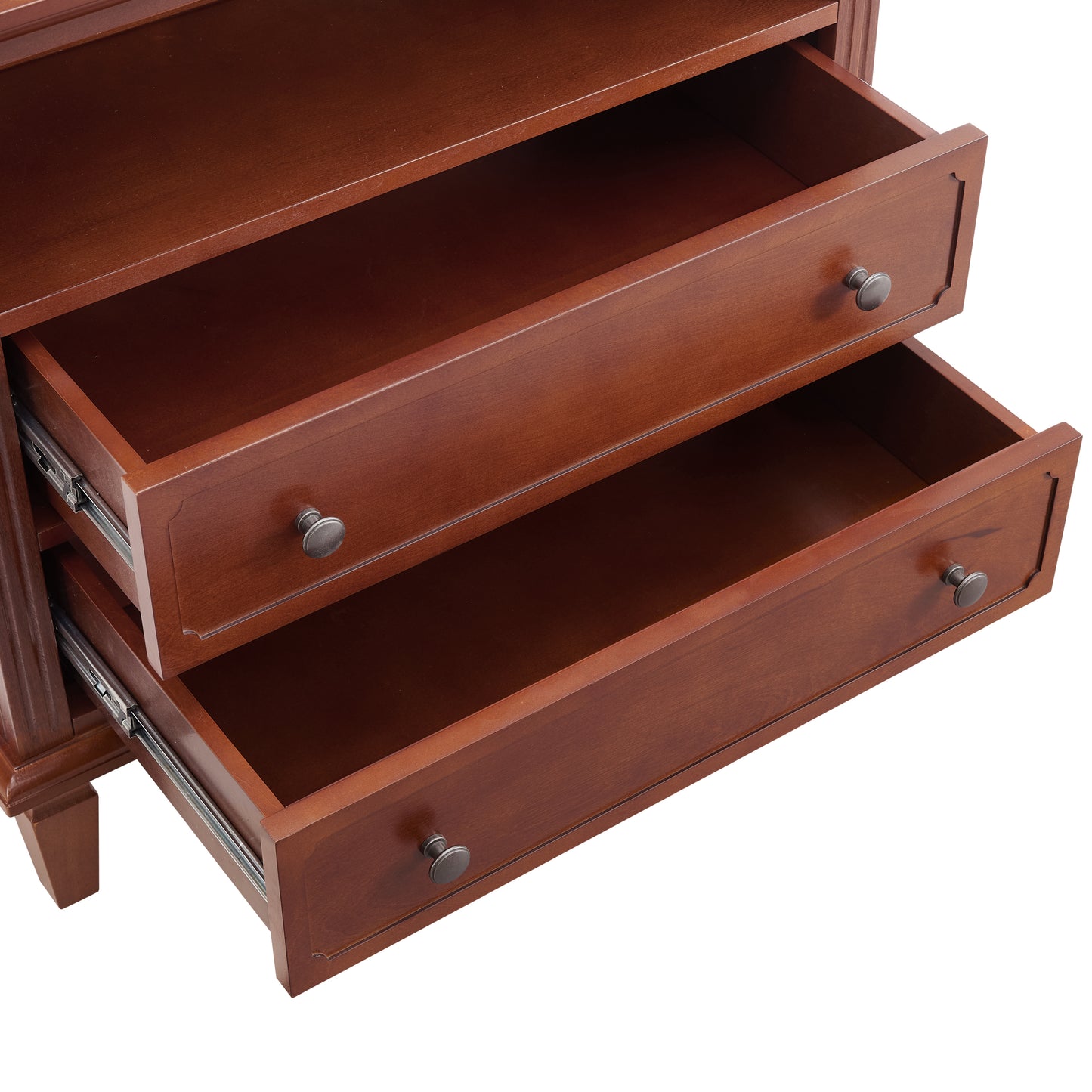 Open Space and 2 Drawers Dresser Nightstand with Charging Station, Farmhouse End Table with USB Ports and Outlets, Fluted Pilasters Design Side Table with Solid Wood Legs for Bedroom